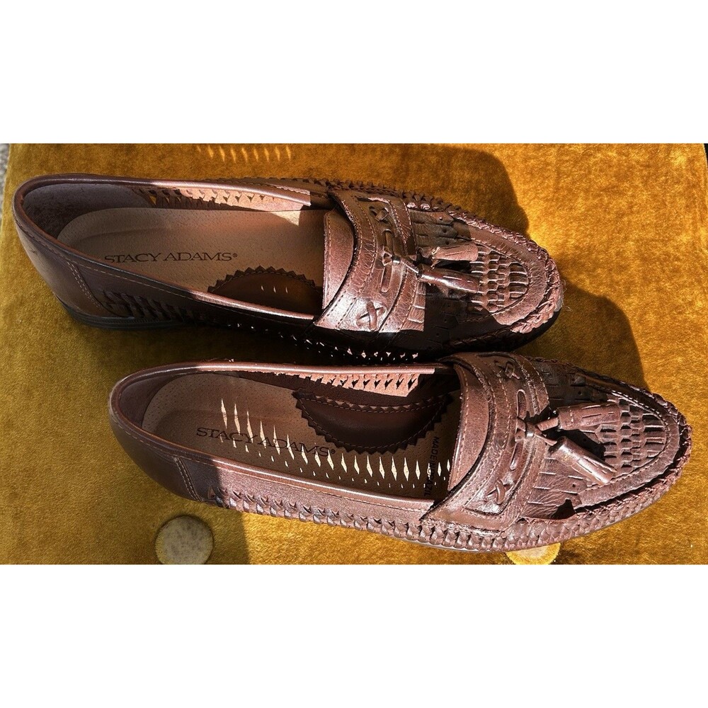 Vintage Stacy Adams Woven Leather Loafers Men’s Size 9 Mahogany Made In Brazil
